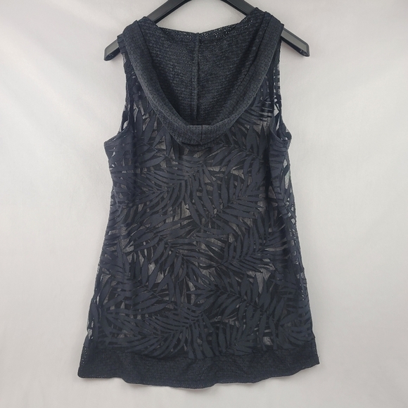 Dooti mesh palm leaf lace up sleeveless hooded swi - Picture 4 of 6